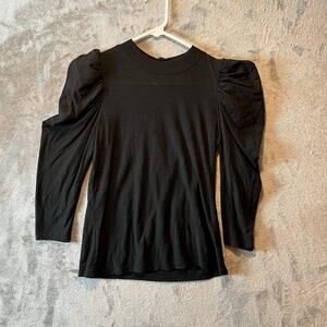Nation LTD Zeta Puff Sleeve Top Size Small Pima Cotton Black